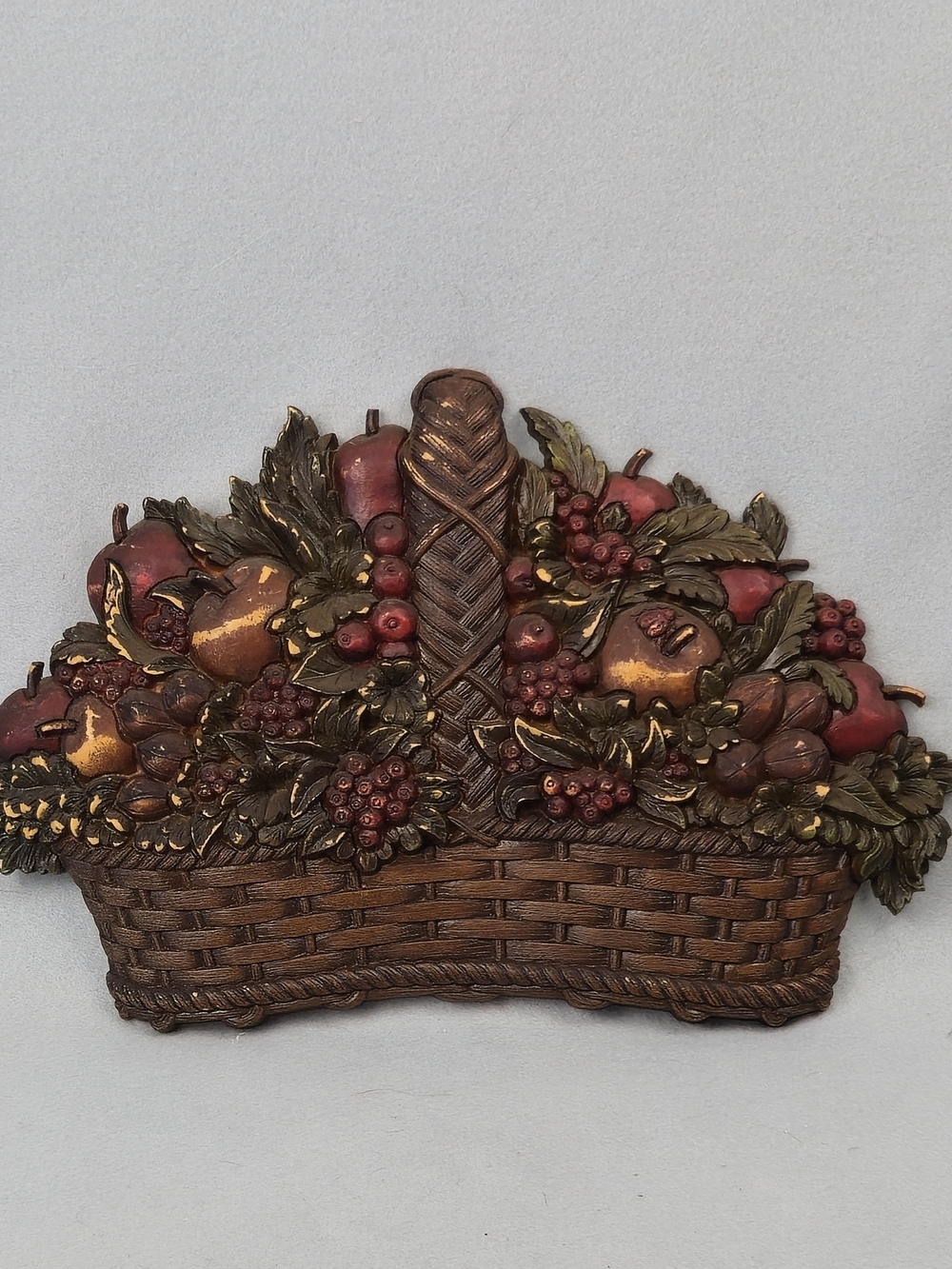 Vintage 1978 Homco 3D Fruit Basket Wall Plaque 14" Cottagecore
